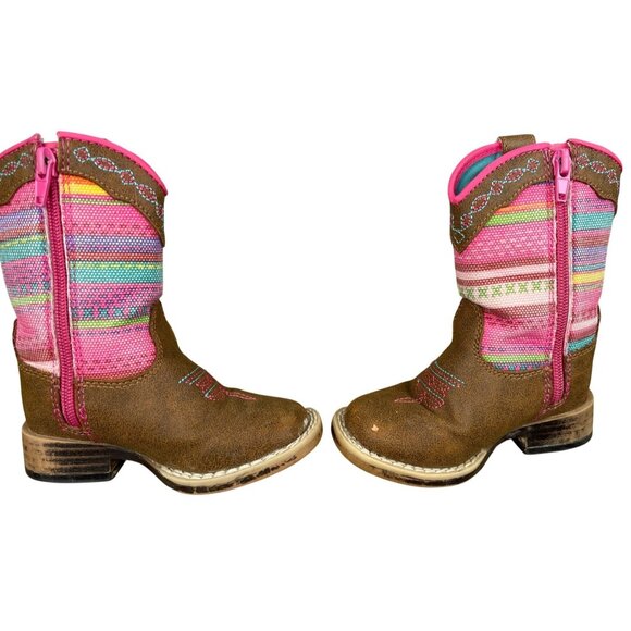 Twister Girls Toddler Size 5 Western Cowgirl Boots With Striped Pattern Flower - Picture 6 of 10